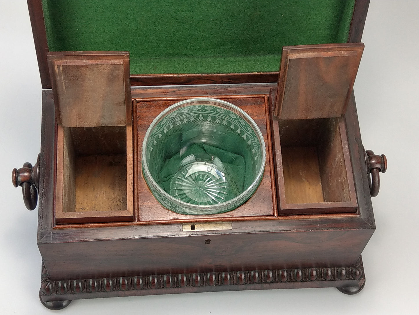 Large Victorian rosewood tea caddy chest with handles