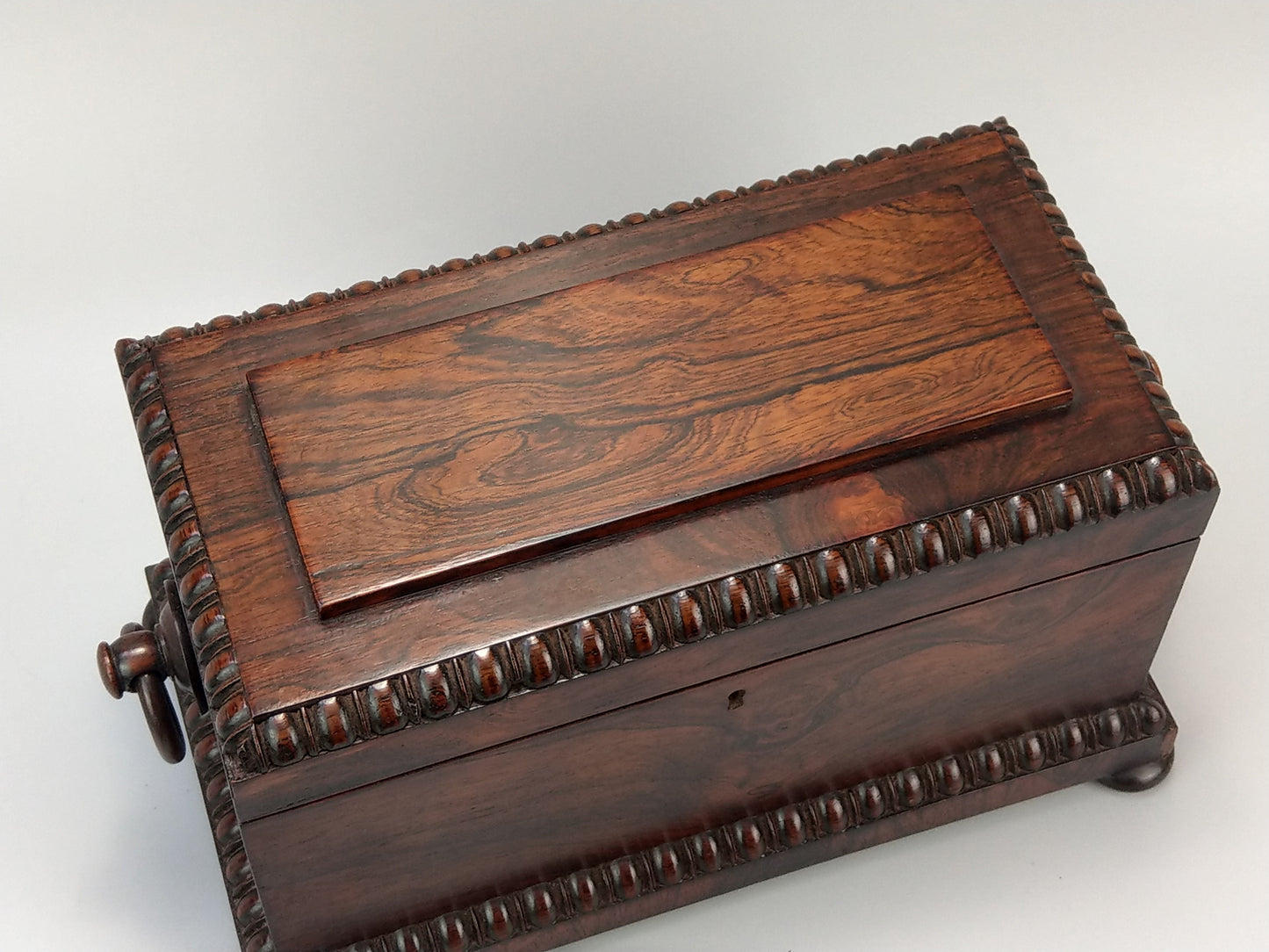 Large Victorian rosewood tea caddy chest with handles