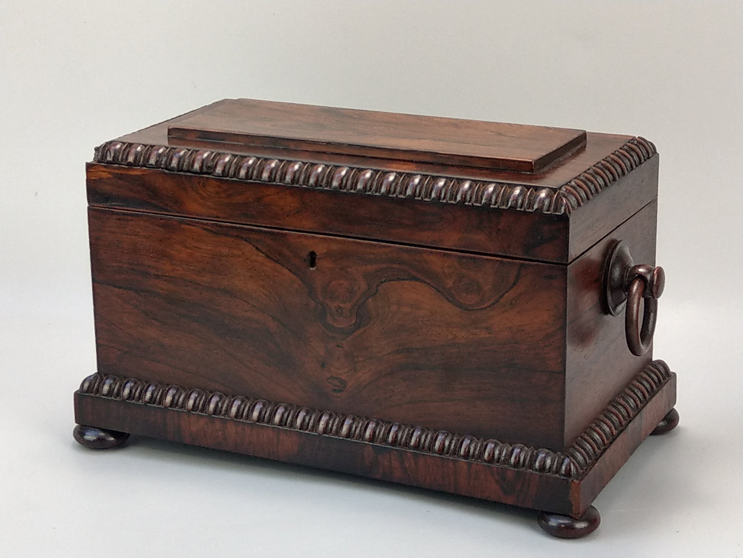 Large Victorian rosewood tea caddy chest with handles