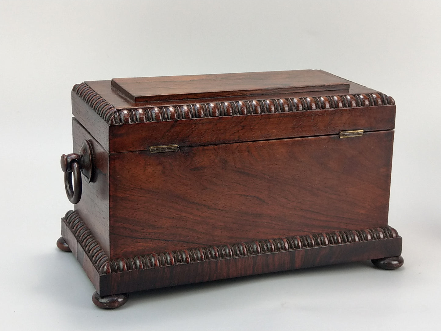 Large Victorian rosewood tea caddy chest with handles