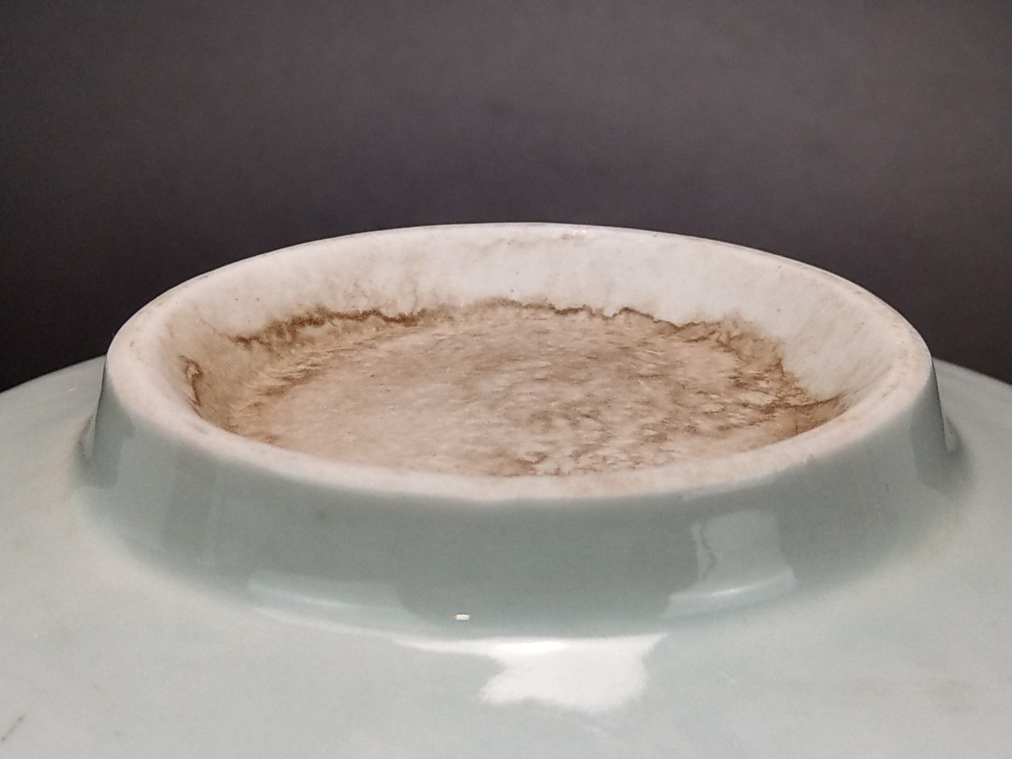 Chinese Qingbai conical porcelain bowl with duck egg blue glaze incised and foliate rim