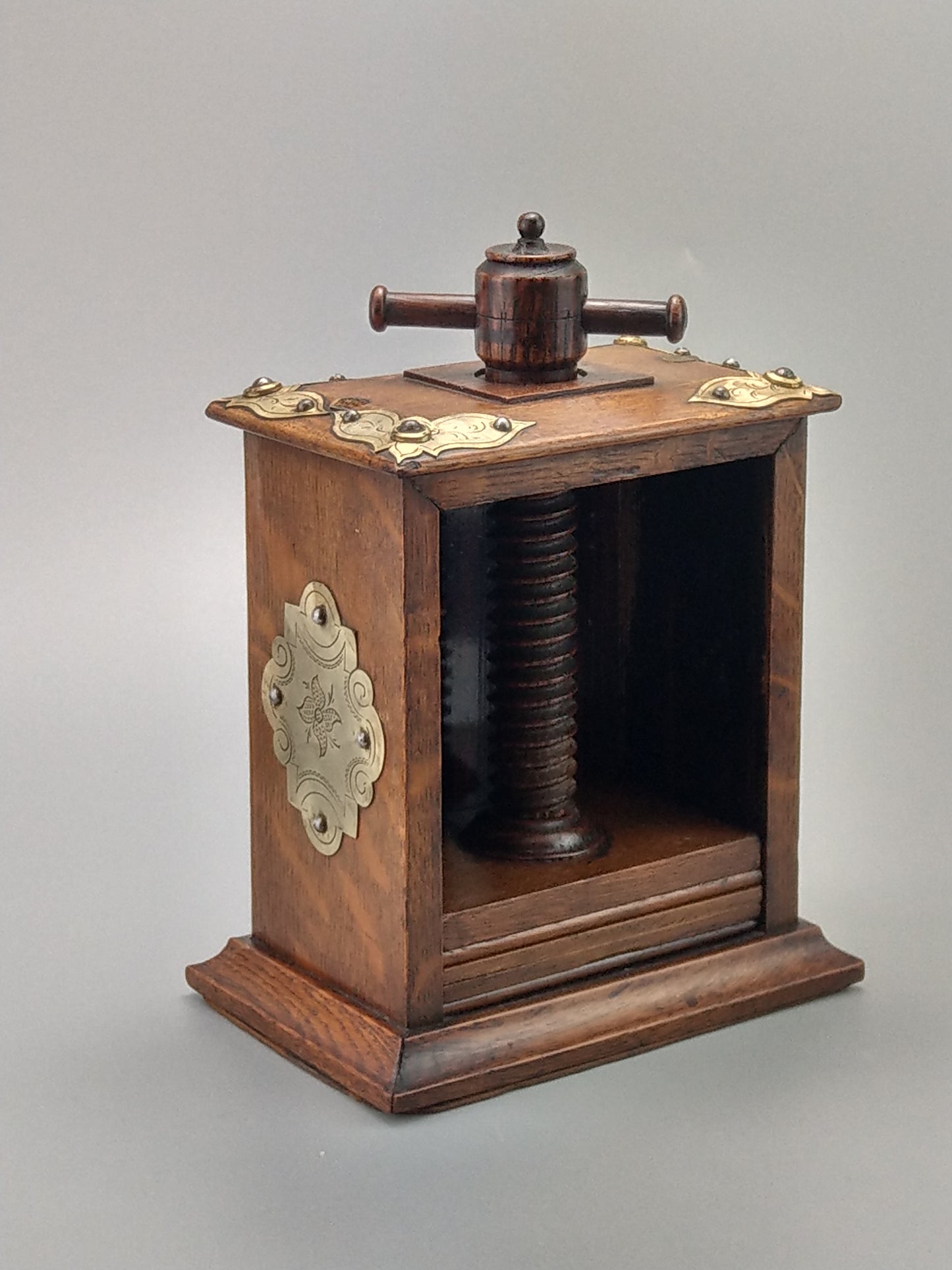 Victorian playing card press oak with brass fastenings