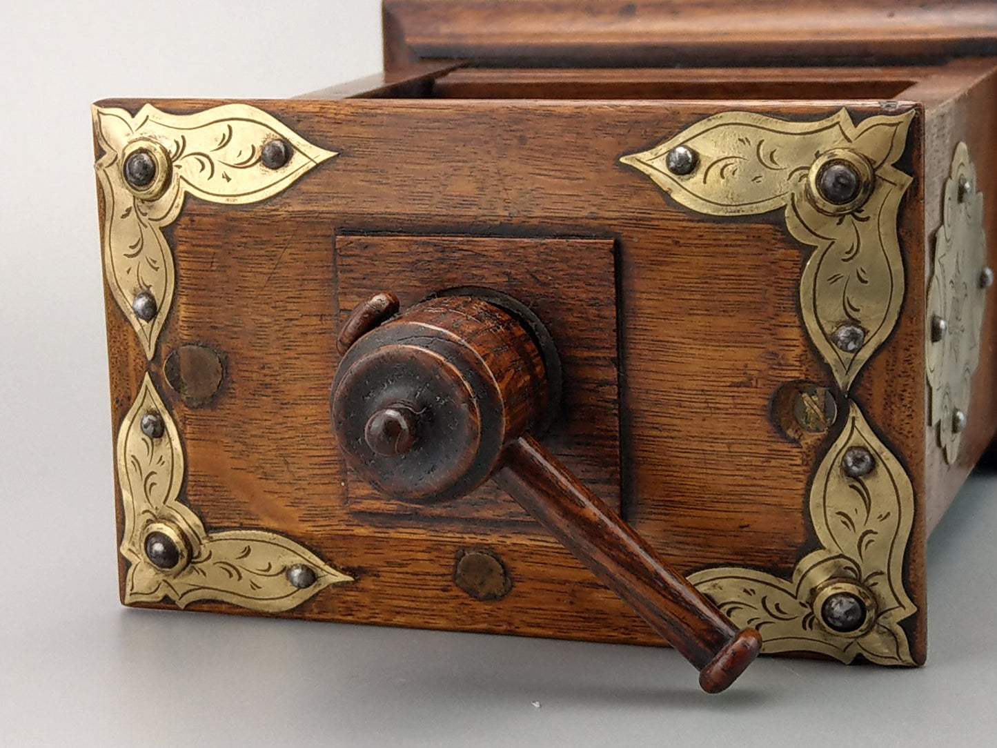 Victorian playing card press oak with brass fastenings