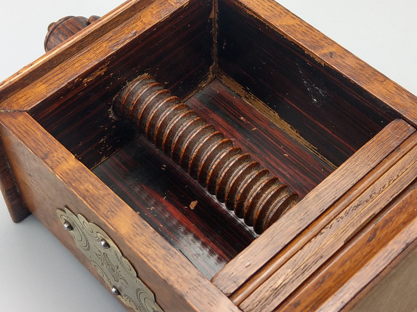 Victorian playing card press oak with brass fastenings