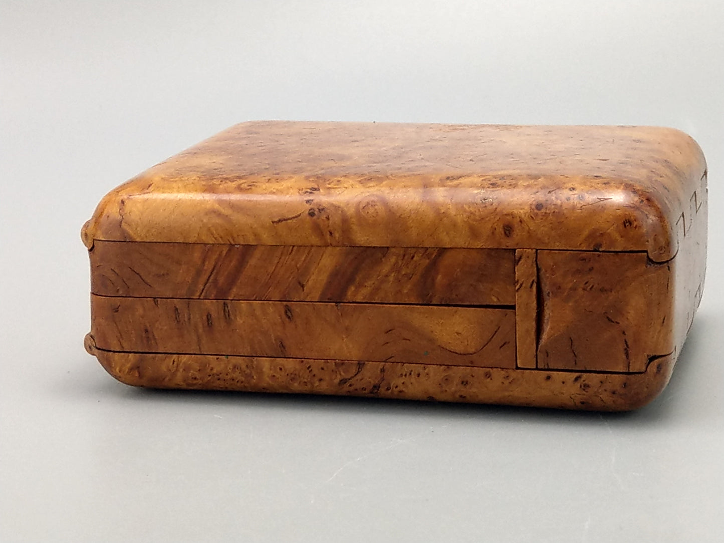 Karelian Birch Large 4 section cigarette box with match holder