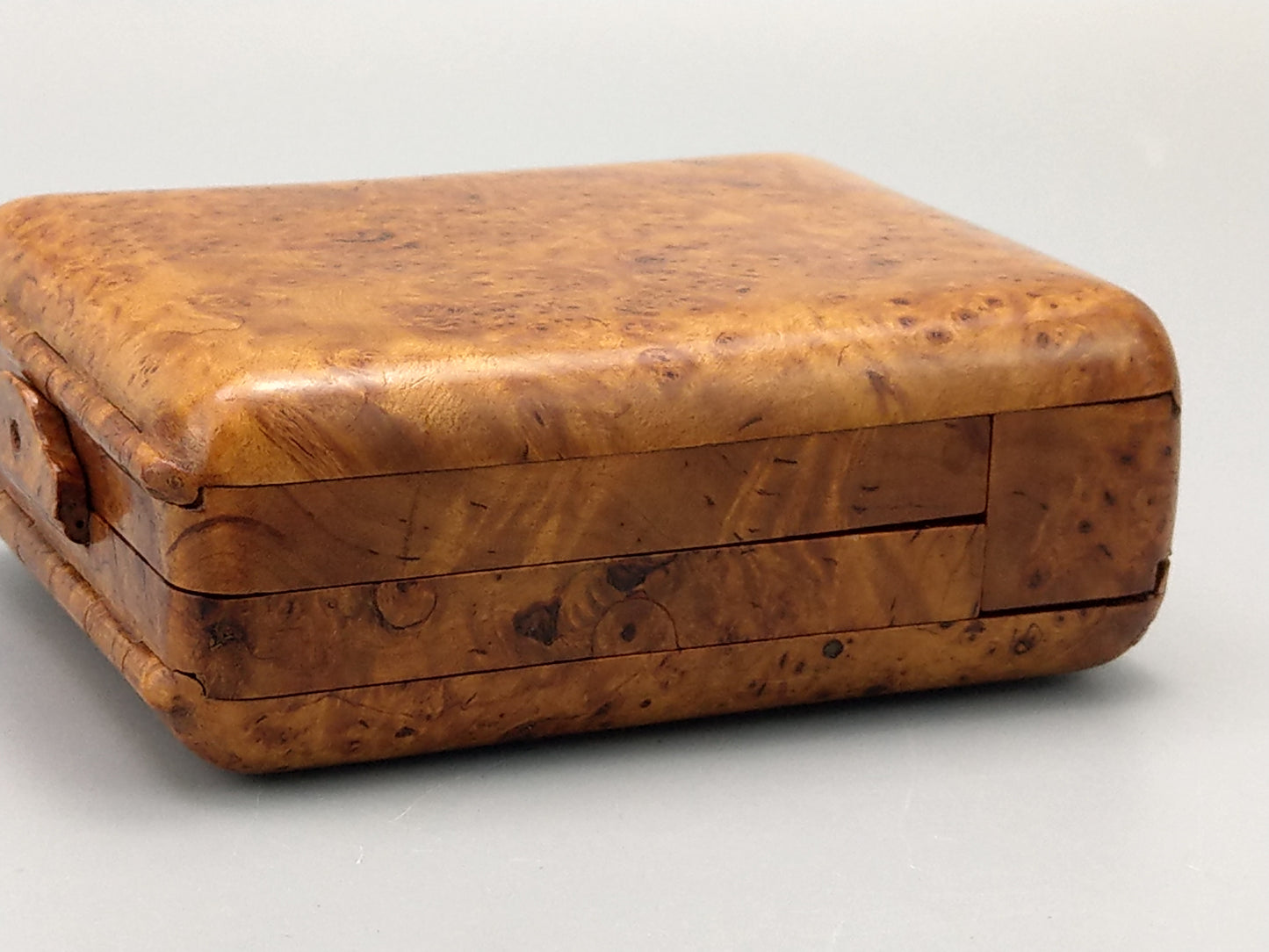 Karelian Birch Large 4 section cigarette box with match holder