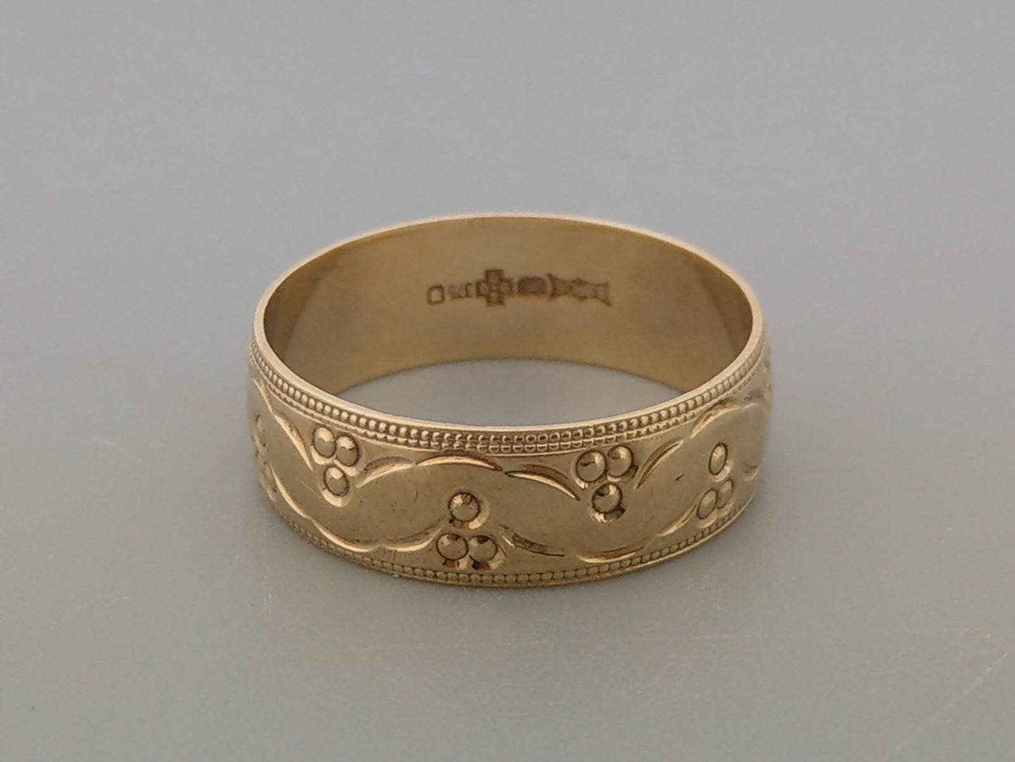 9ct Gold Ladies Patterned floral Thick Band ring by Berker Brothers