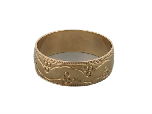 9ct Gold Ladies Patterned floral Thick Band ring by Berker Brothers