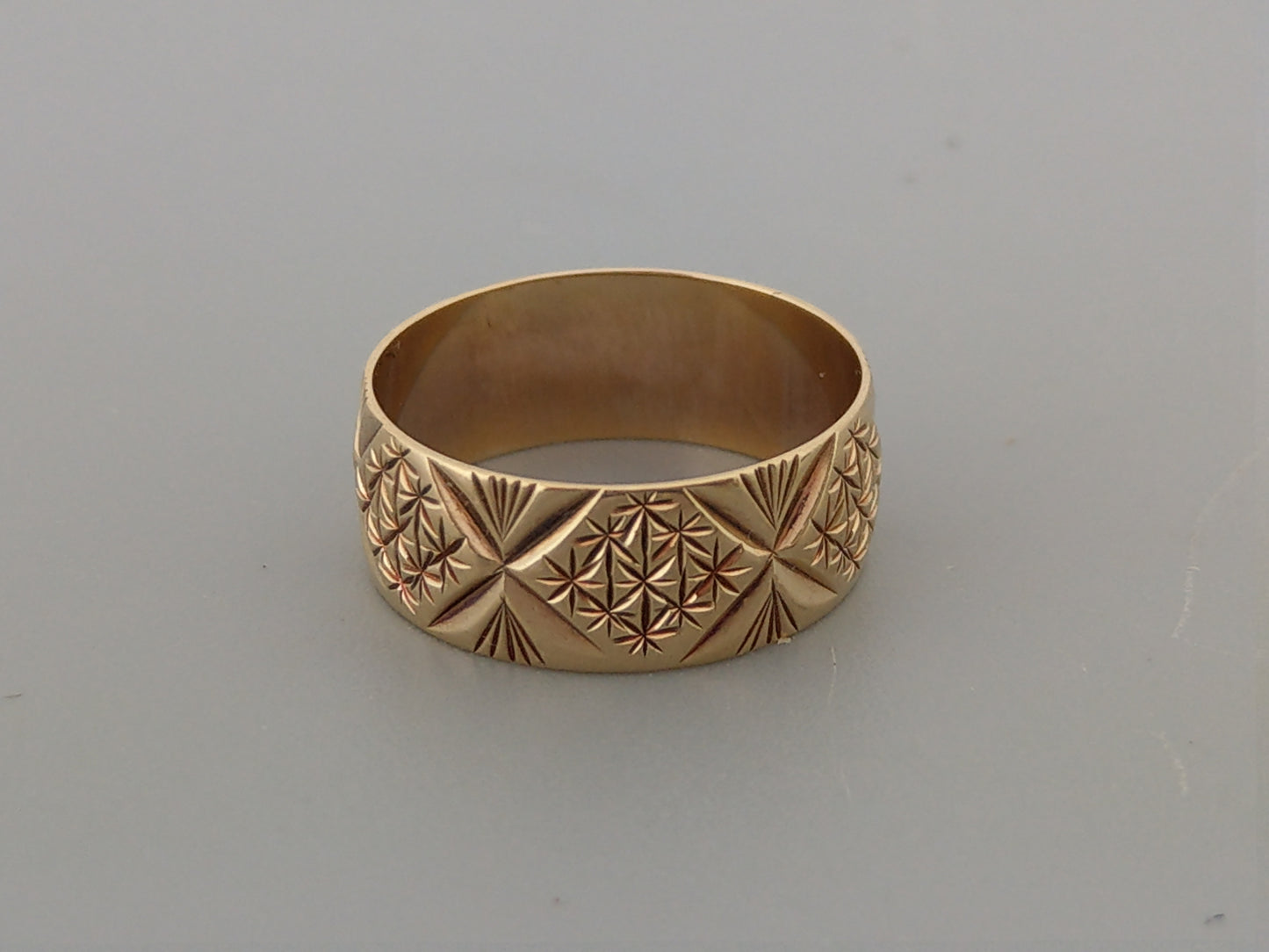 9ct Gold Ladies Bright Cut Thick Cigar Band ring by Berker Brothers