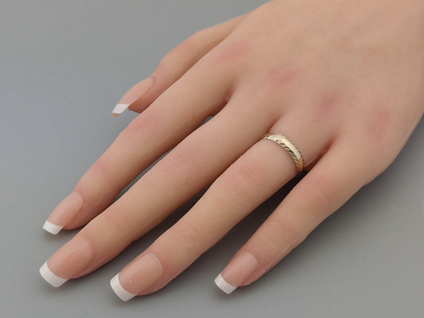 White 9ct Gold Simple Band Ring With Hammered Edge by Excalibur Jewellery