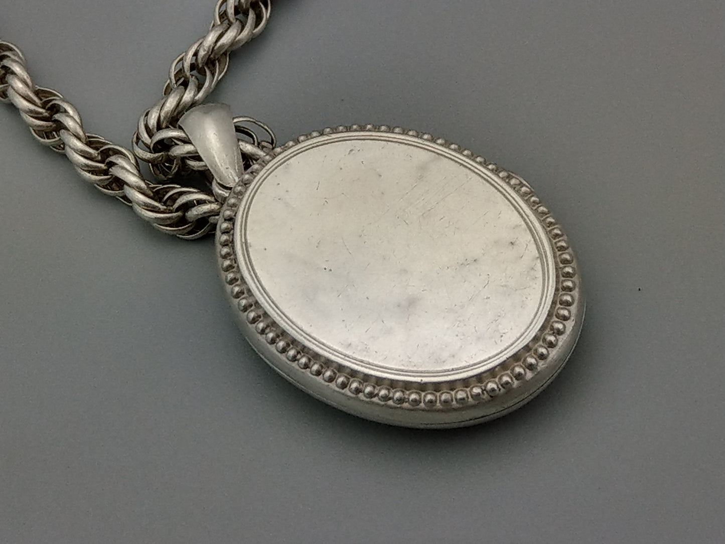 Silver Victorian Locket Amity Eternity Infinity on Thick Rope Chain