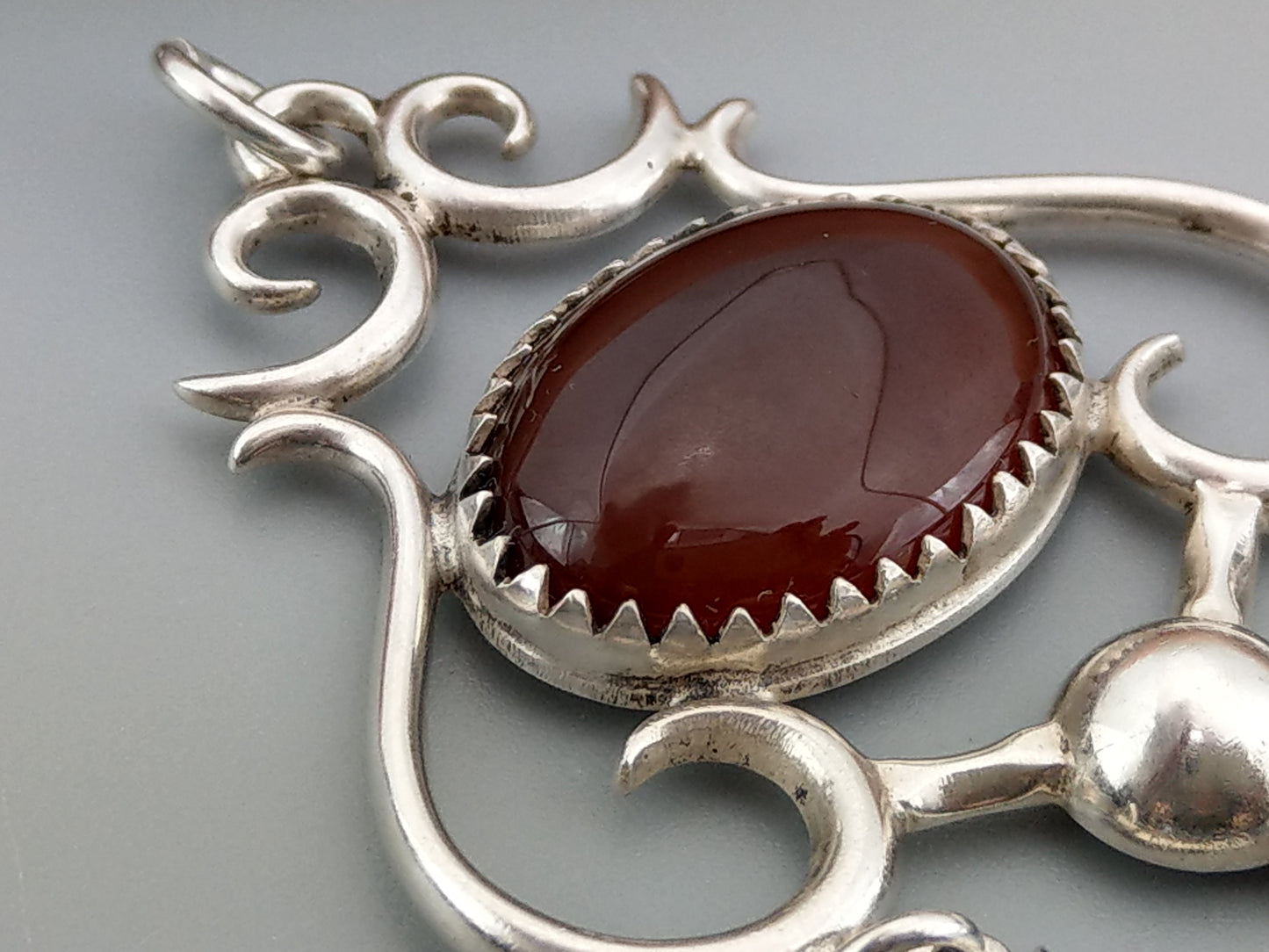 Swedish Large Art Nouveau Silver Pendant with Cabochon Carnelian Stone