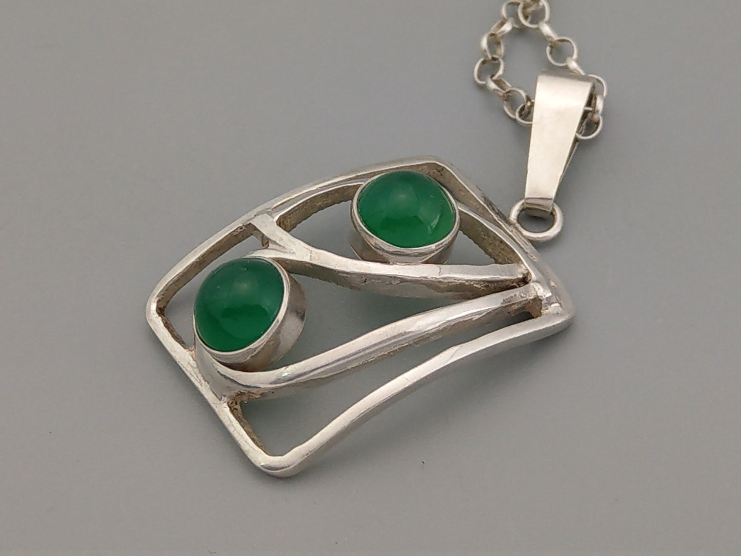 Arts and craft German Silver Pendant with Chrysoprase