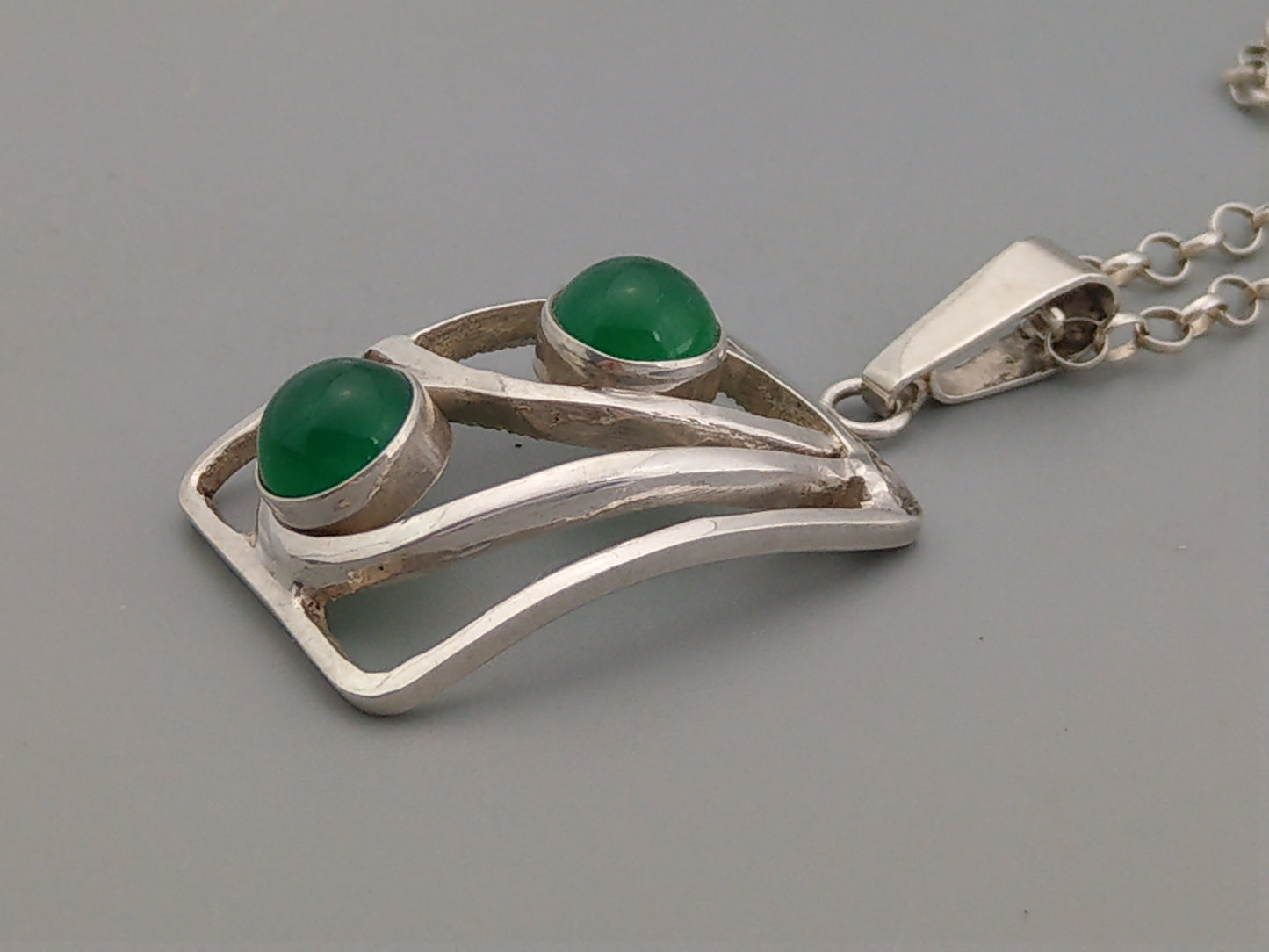 Arts and craft German Silver Pendant with Chrysoprase