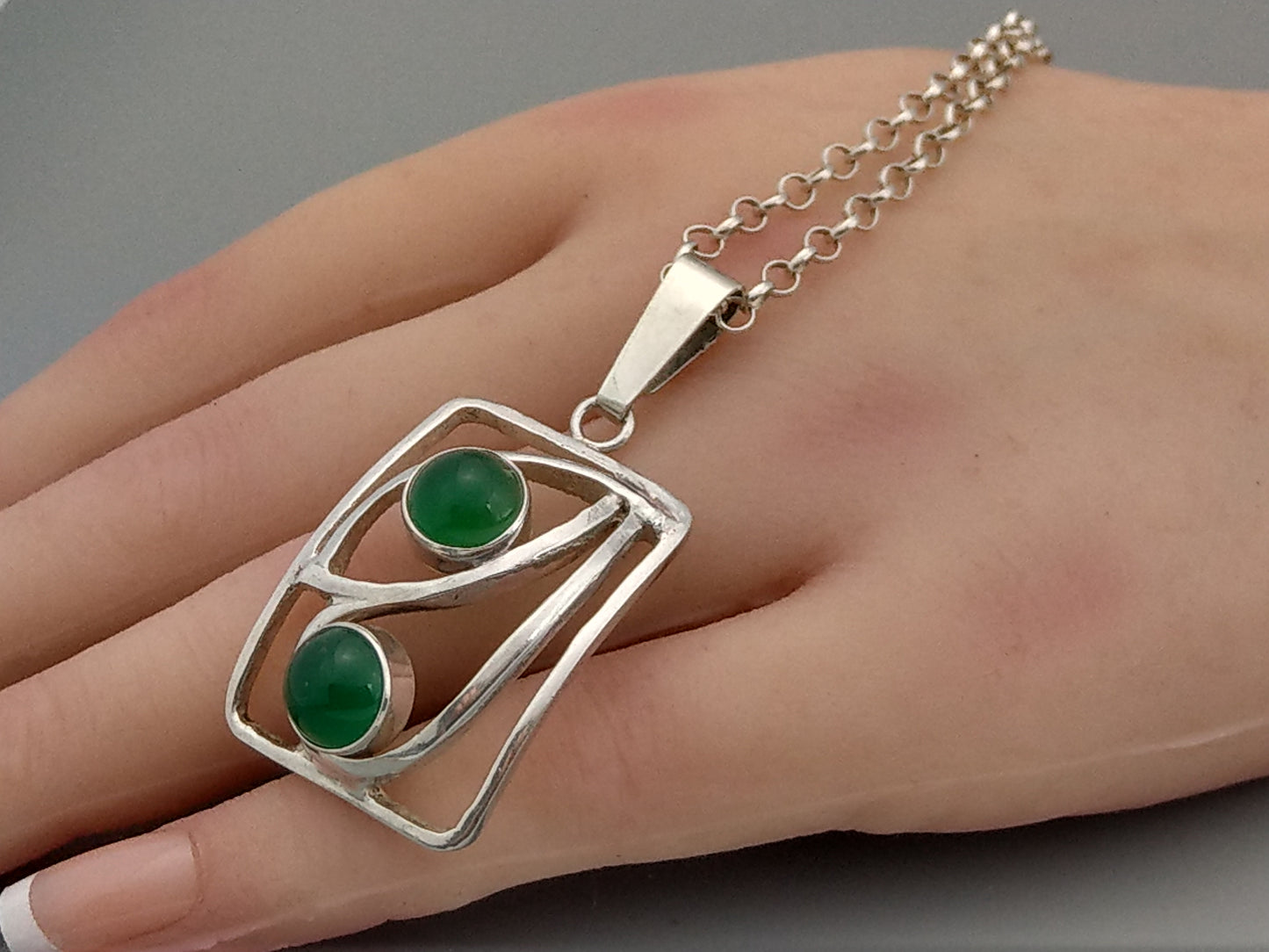 Arts and craft German Silver Pendant with Chrysoprase