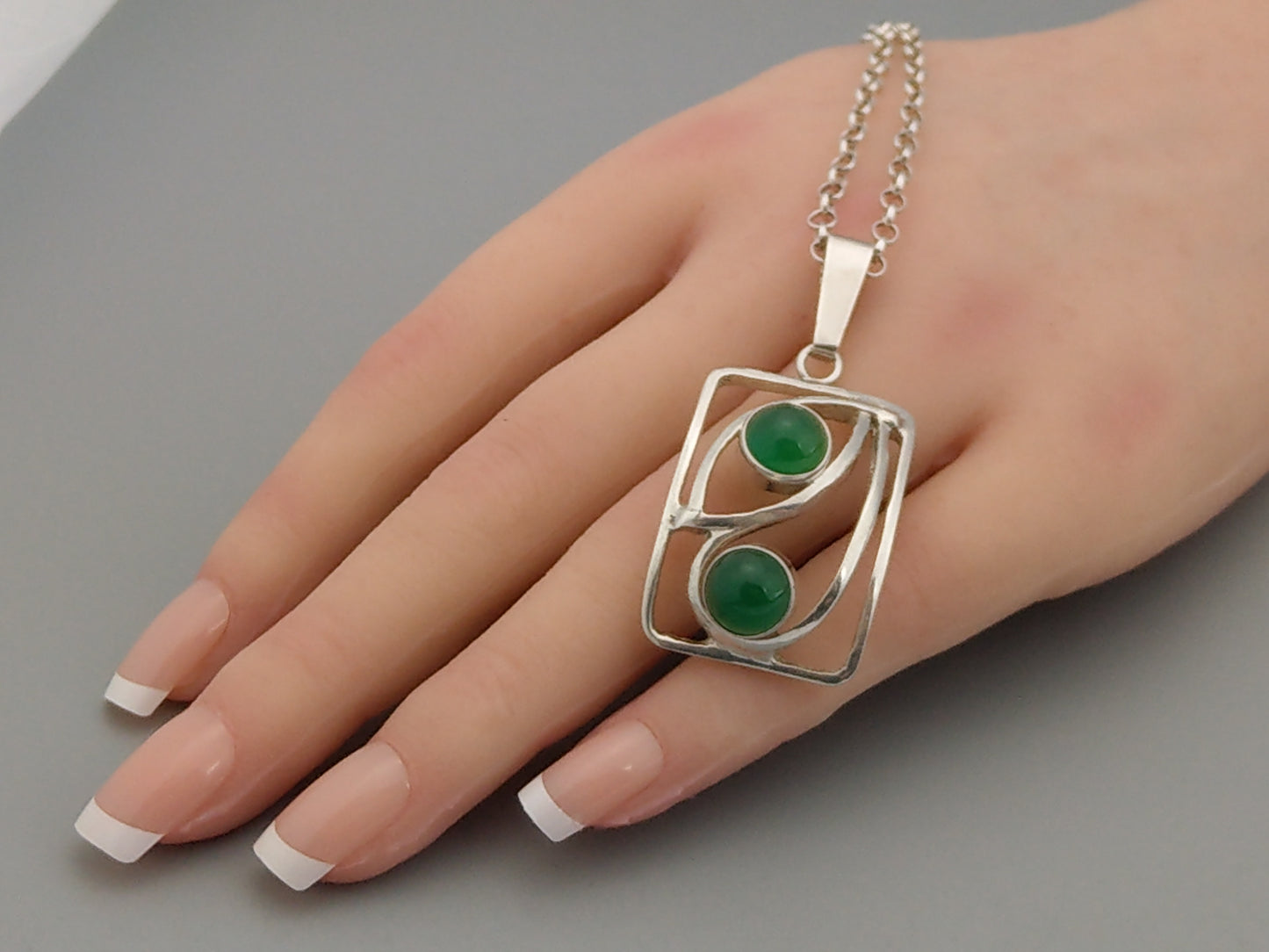 Arts and craft German Silver Pendant with Chrysoprase