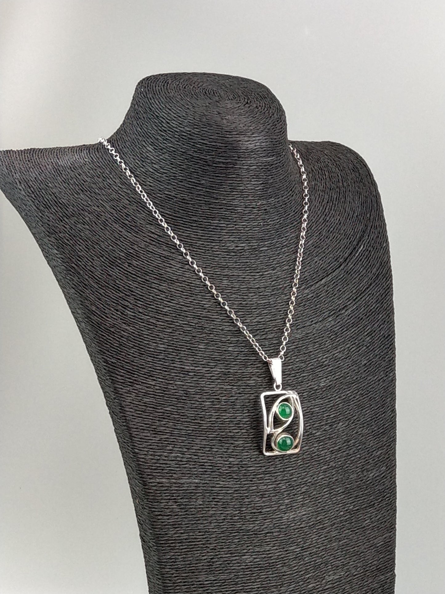 Arts and craft German Silver Pendant with Chrysoprase