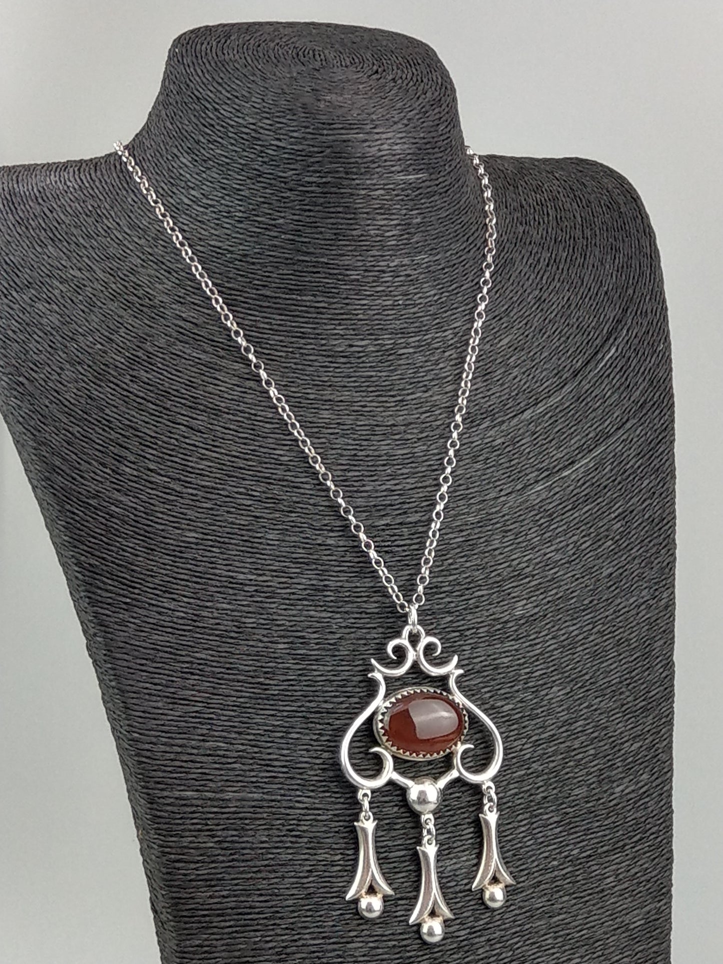 Swedish Large Art Nouveau Silver Pendant with Cabochon Carnelian Stone