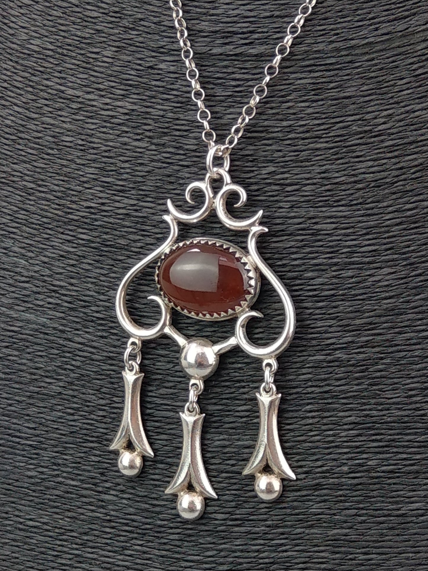 Swedish Large Art Nouveau Silver Pendant with Cabochon Carnelian Stone