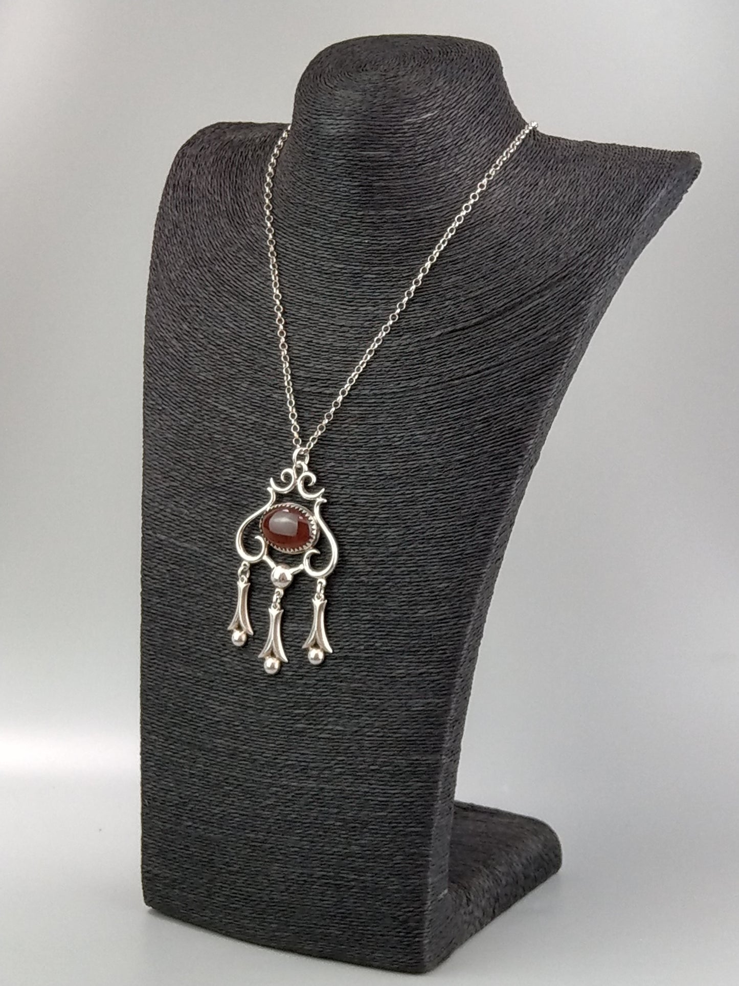 Swedish Large Art Nouveau Silver Pendant with Cabochon Carnelian Stone