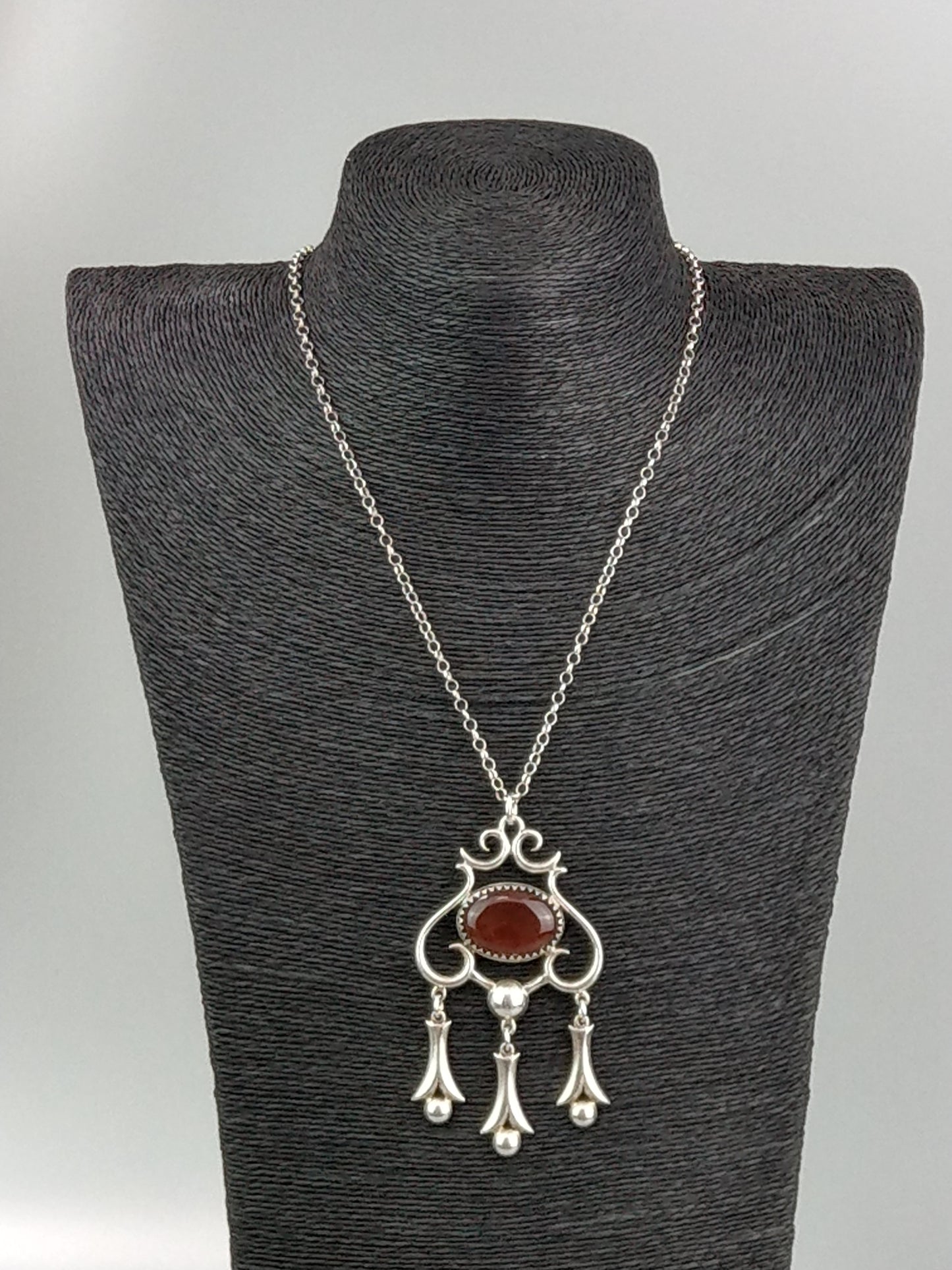 Swedish Large Art Nouveau Silver Pendant with Cabochon Carnelian Stone