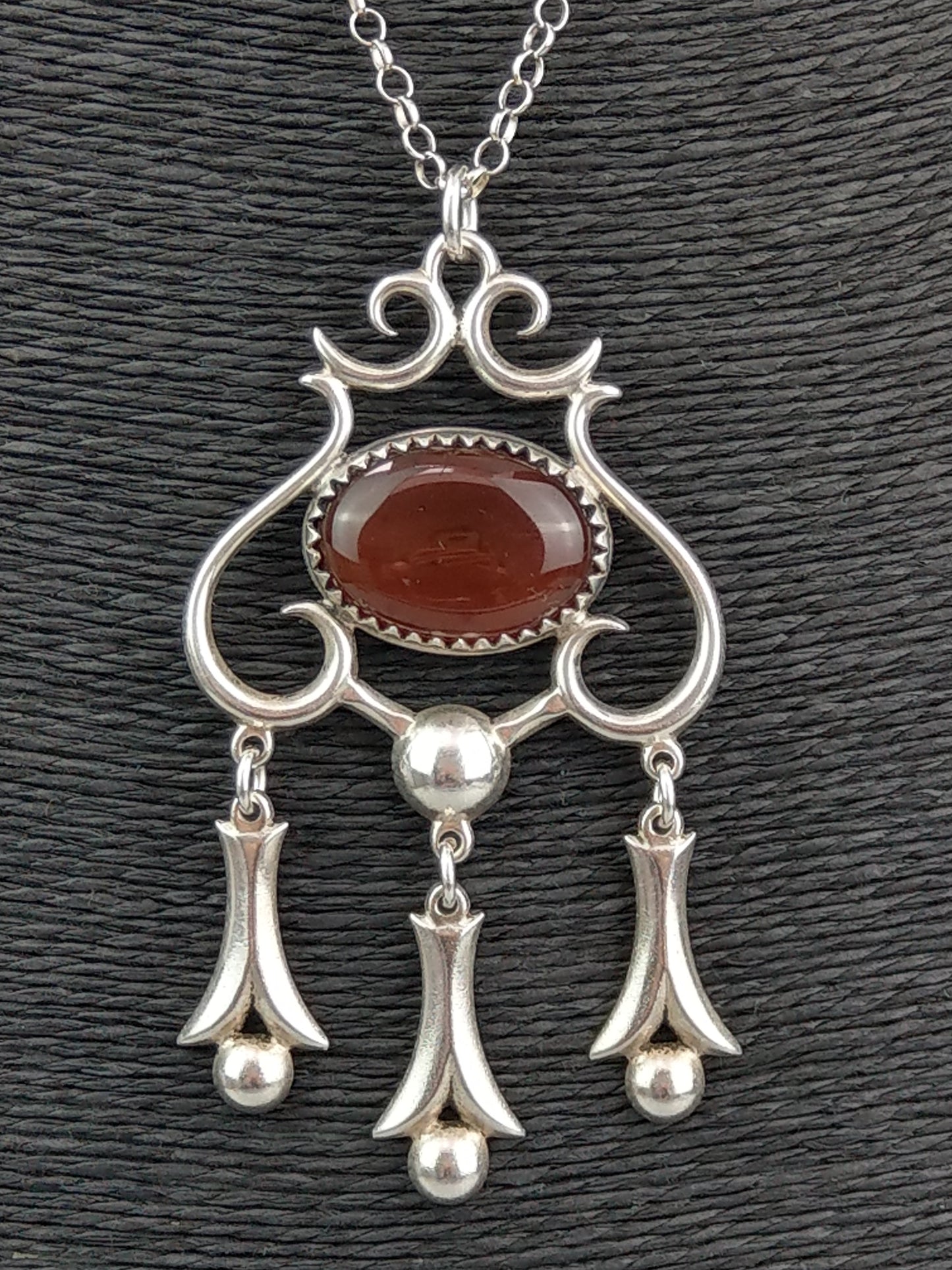 Swedish Large Art Nouveau Silver Pendant with Cabochon Carnelian Stone