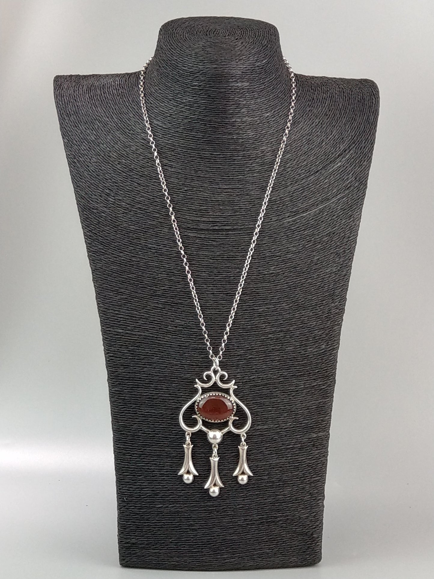 Swedish Large Art Nouveau Silver Pendant with Cabochon Carnelian Stone