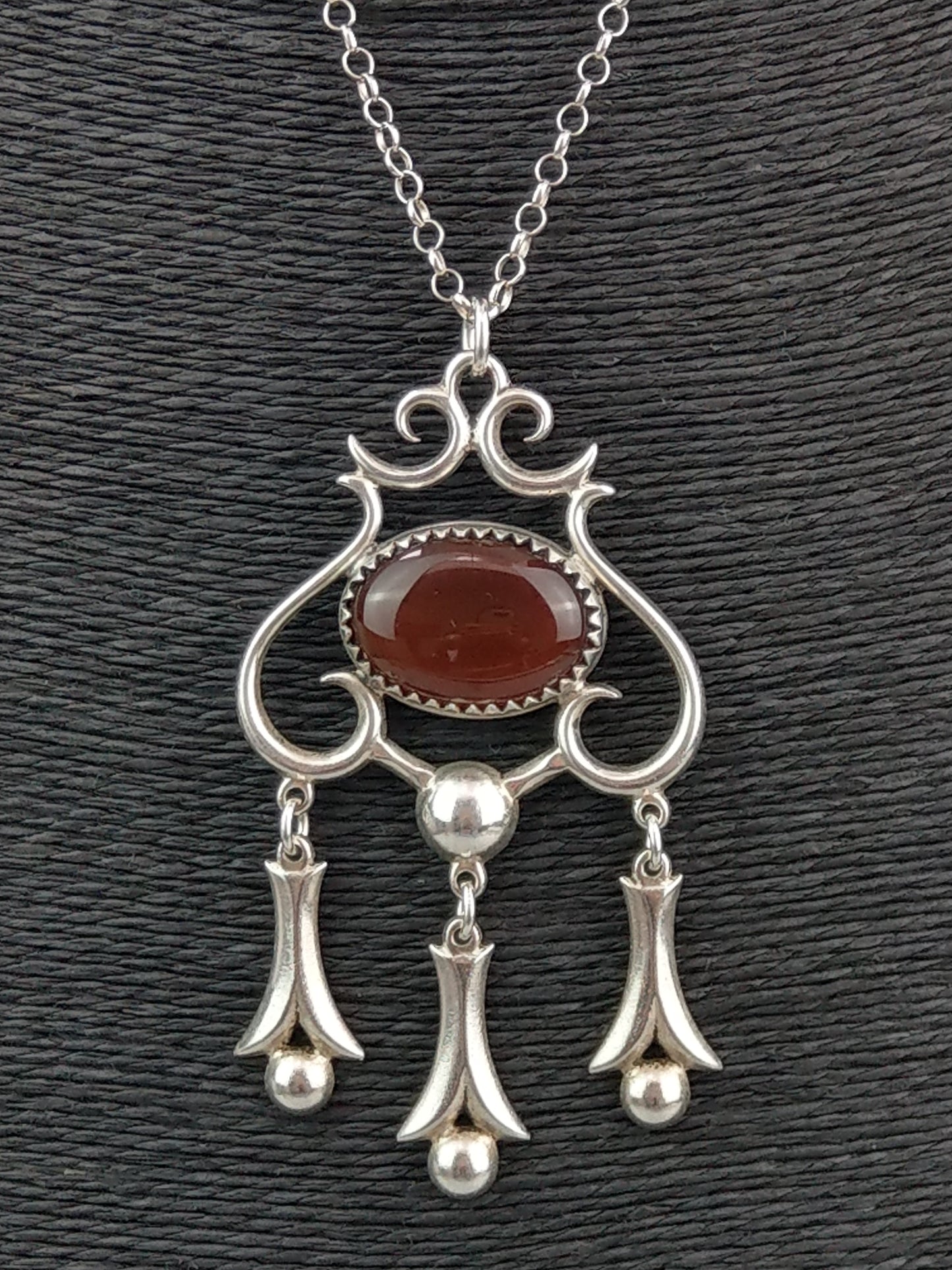 Swedish Large Art Nouveau Silver Pendant with Cabochon Carnelian Stone