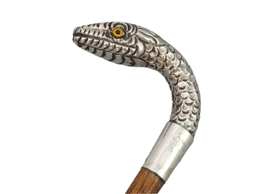 Lady's Decorative Antique Walking Stick with Silver Snake Handle by Charles Boyton & Son
