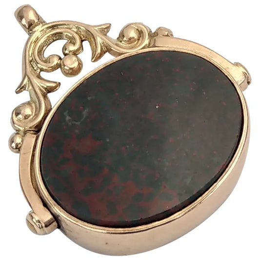 Large 9ct gold Swivel Watch Fob Pendant Bloodstone c1919