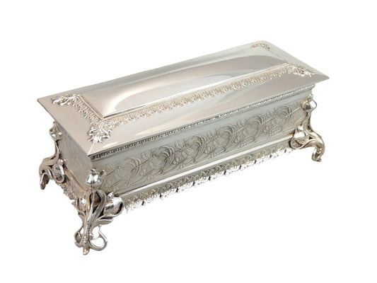 Large Jewellery Box WMF Silverplate Casket with Dragonflies and Bees, c. 1906