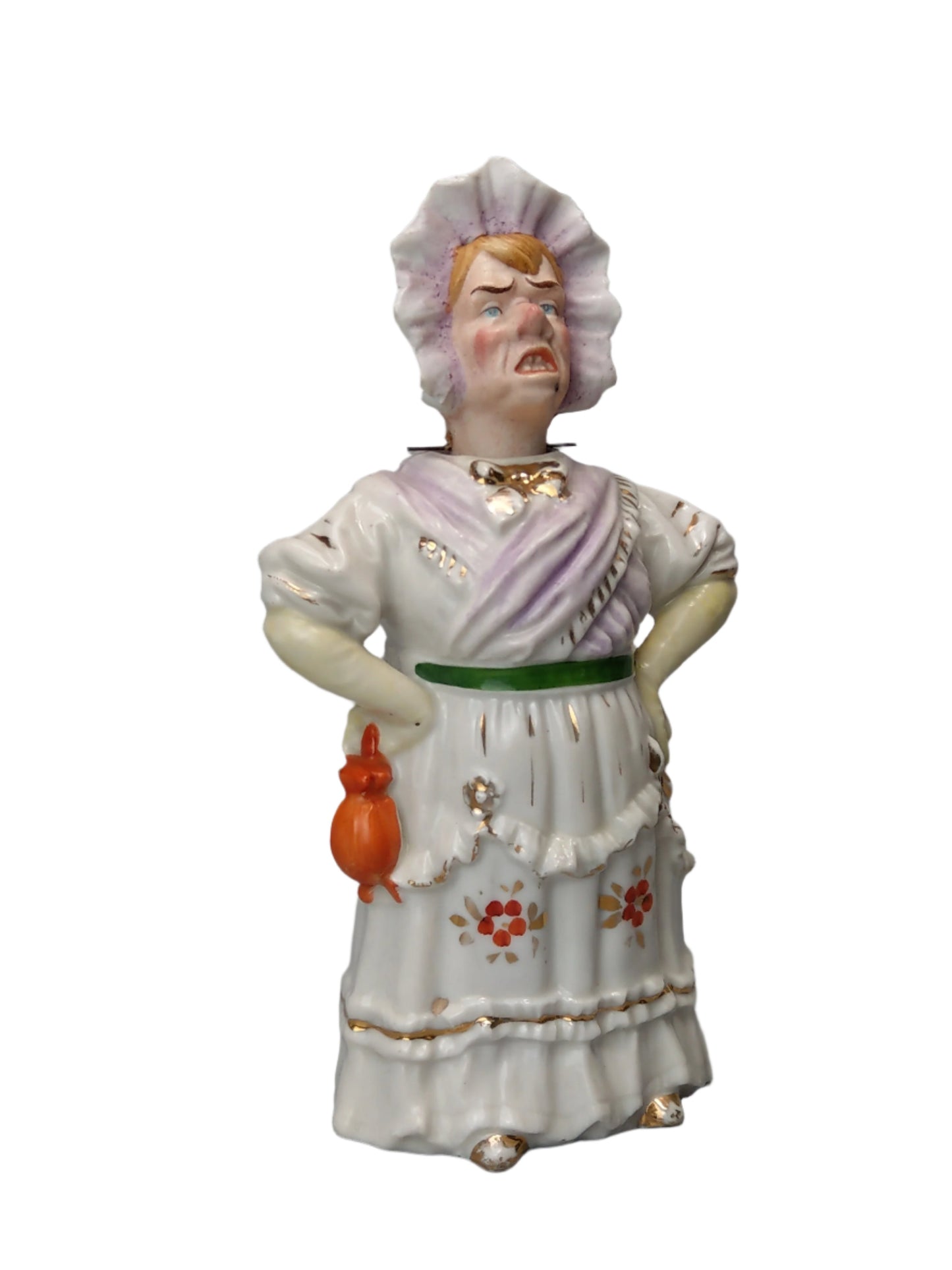 Nodding Head Figurine - Lady in Bonnet, German Bisque Porcelain