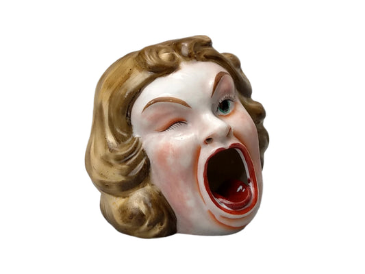 Smoking Head Ashtray Screaming Girl Japanese Novelty Ashtray, Occupied Japan