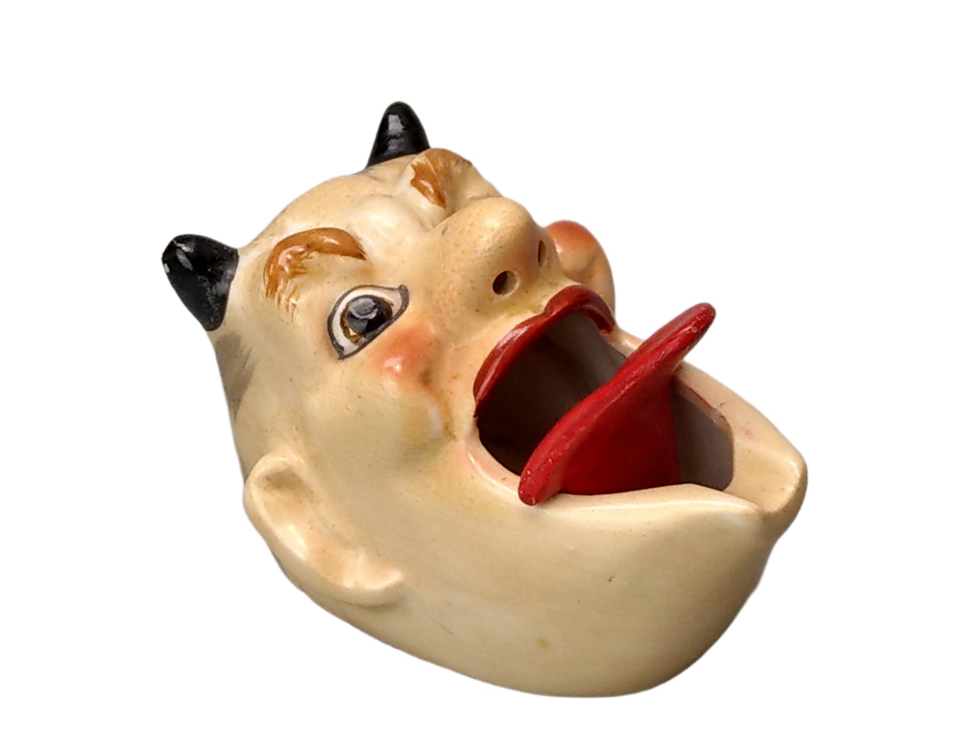 Smoking Head Devil with Nodding Tongue Japanese Novelty Ashtray, c. 1940, T.T. Patent
