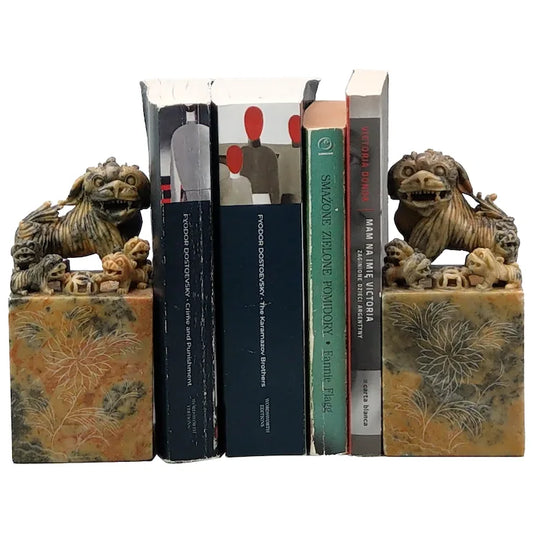 Chinese Foo lions carved Soapstone Bookends