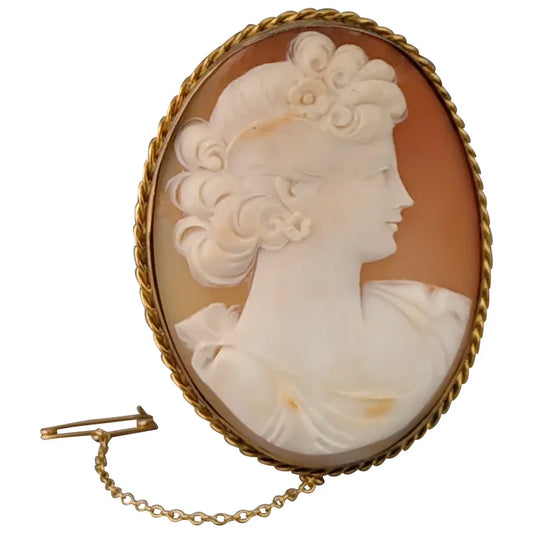 Victorian Large Shell Cameo Brooch set in rolled gold