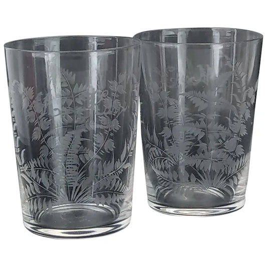 Victorian wedding etched glass beaker with Ferns Mr & Mrs Kaye