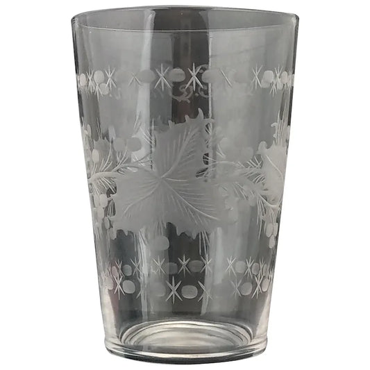 Victorian wedding etched glass beaker with Holly Bush Monogram A.E Smith