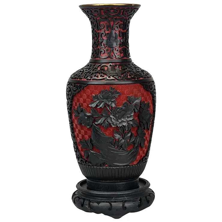 Chinese Black & Red Cinnabar Vase