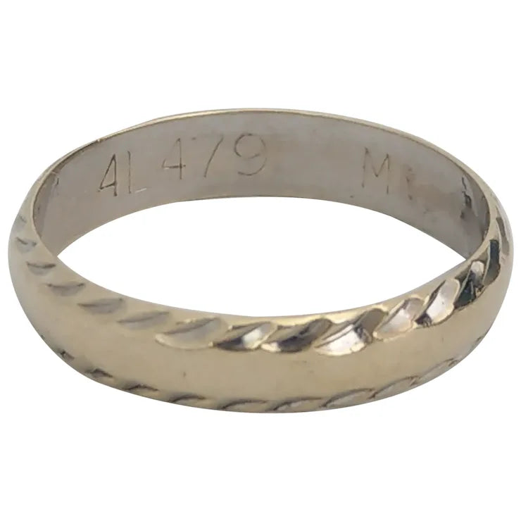 White 9ct Gold Simple Band Ring With Hammered Edge by Excalibur Jewellery