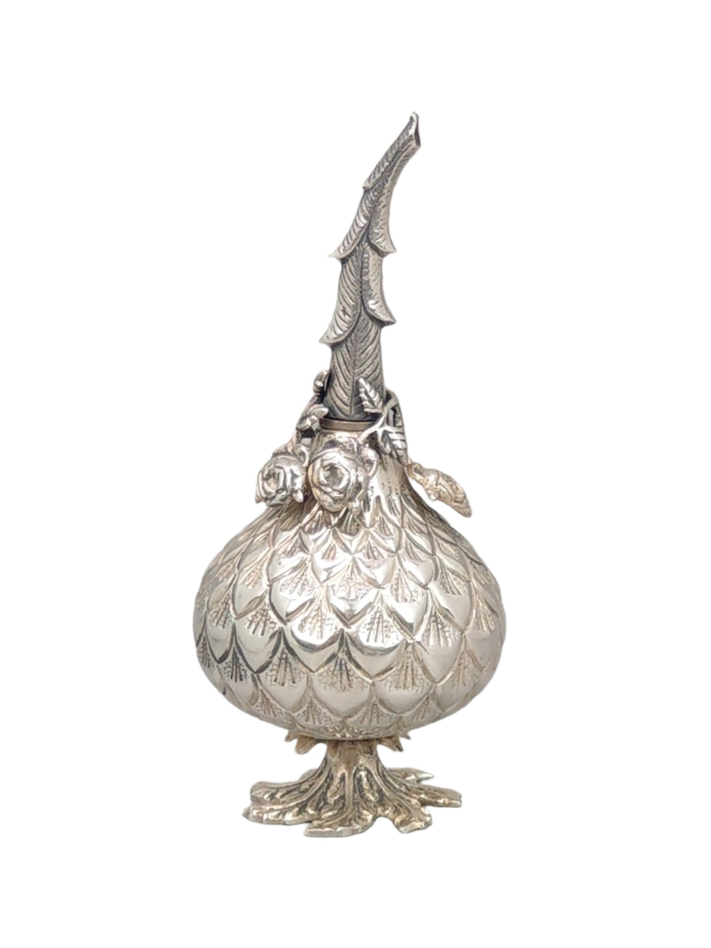Ottoman Silver Rose Water Bottle or Oil Sprinkler, Rose Hip Shaped
