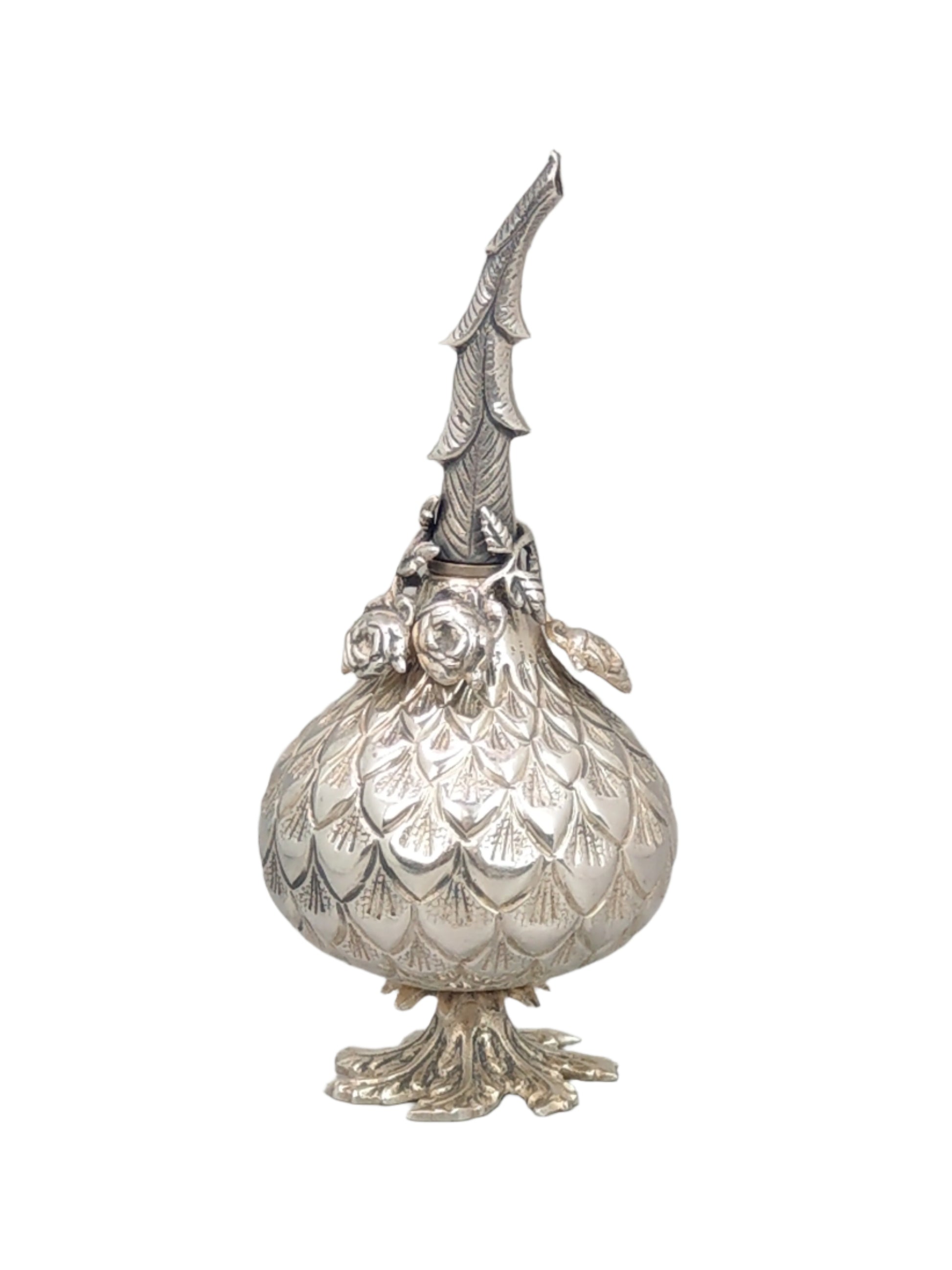 Ottoman Silver Rose Water Bottle or Oil Sprinkler, Rose Hip Shaped
