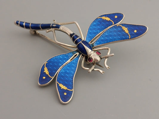 Guilloche enamel dragonfly brooch by Meyle and Mayer