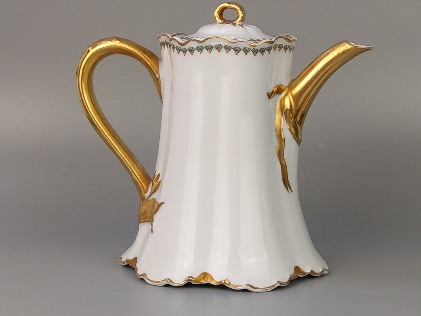 White & Gold Limoges Coffee pot with cups by Haviland