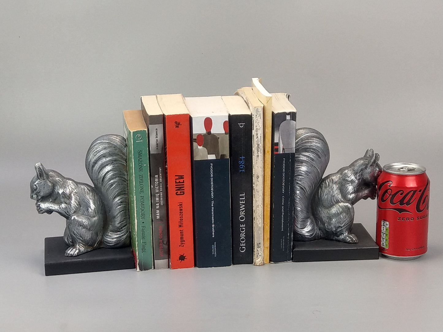 French Art Deco silver squirrel bookends slate base