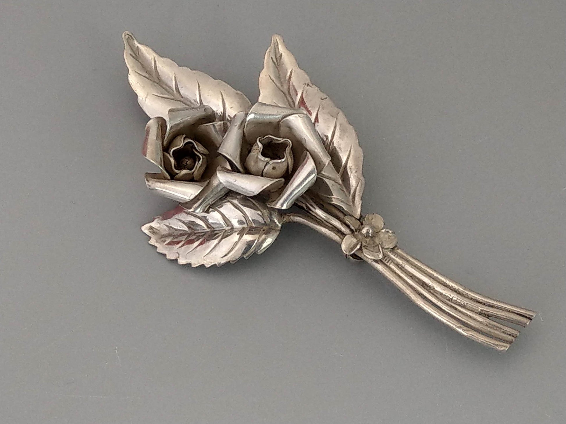 Large Sterling Silver Roses Brooch