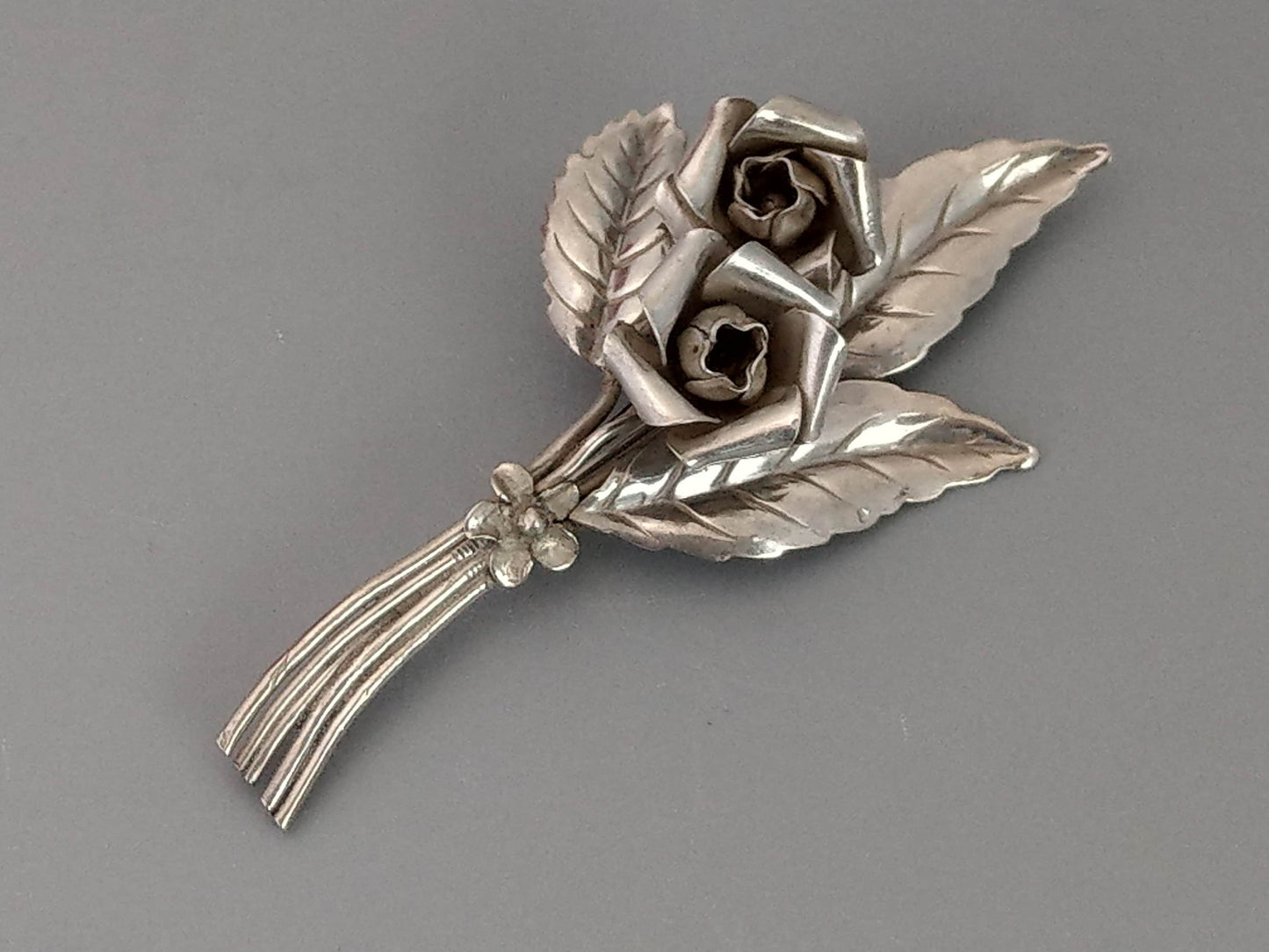 Large Sterling Silver Roses Brooch