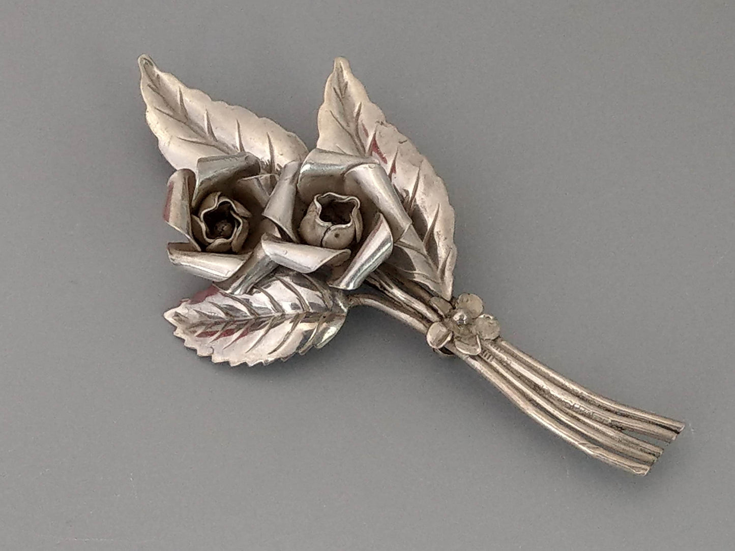 Large Sterling Silver Roses Brooch