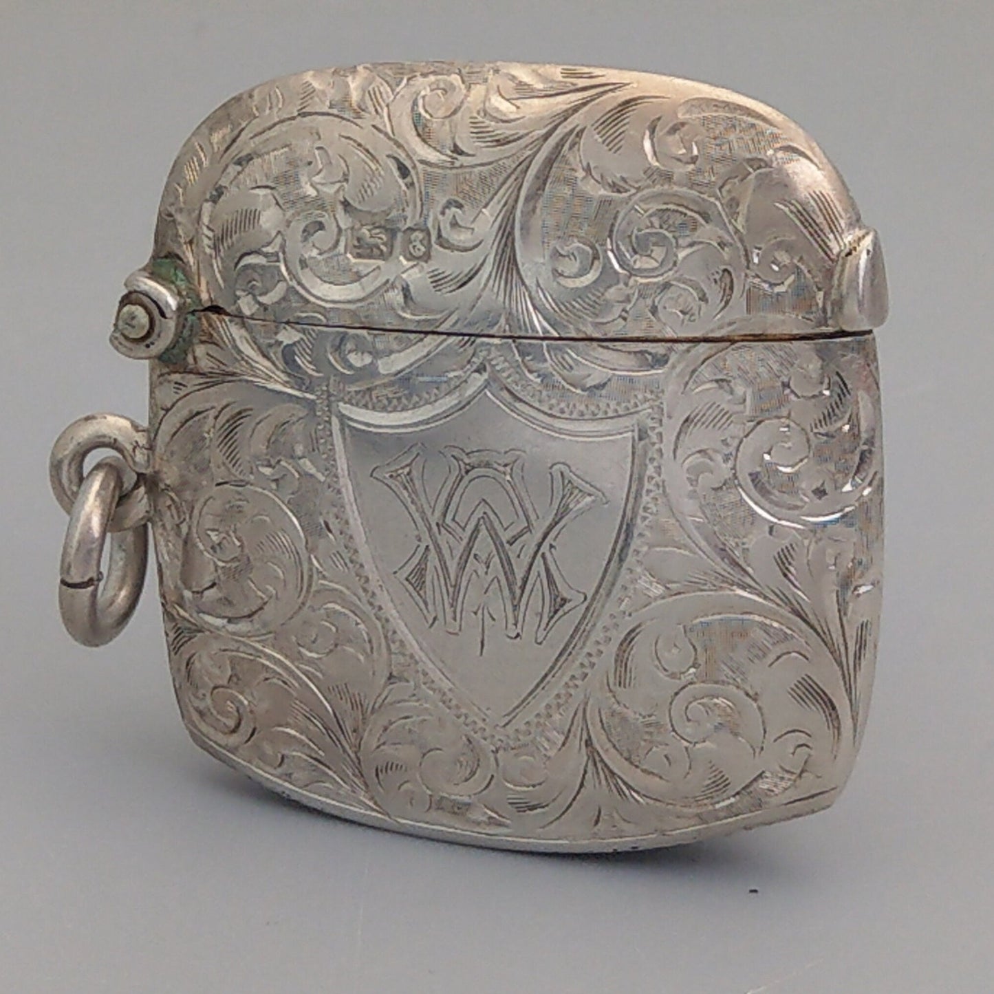 Prohibition Gems - Sterling silver small match strikers box watch fob vesta case Chester by William Norton c1905