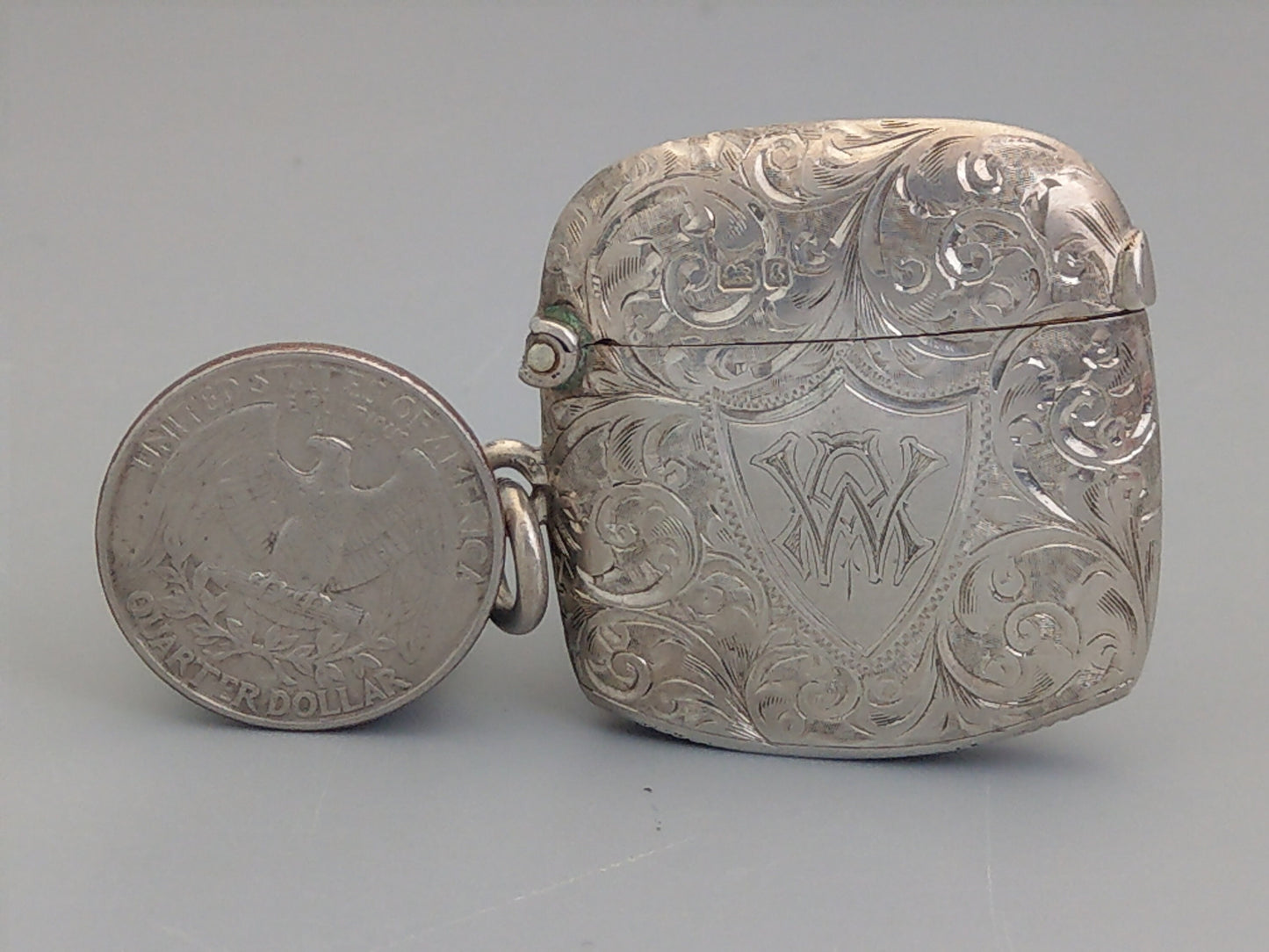 Sterling silver small match strikers box watch fob vesta case Chester by William Norton c1905